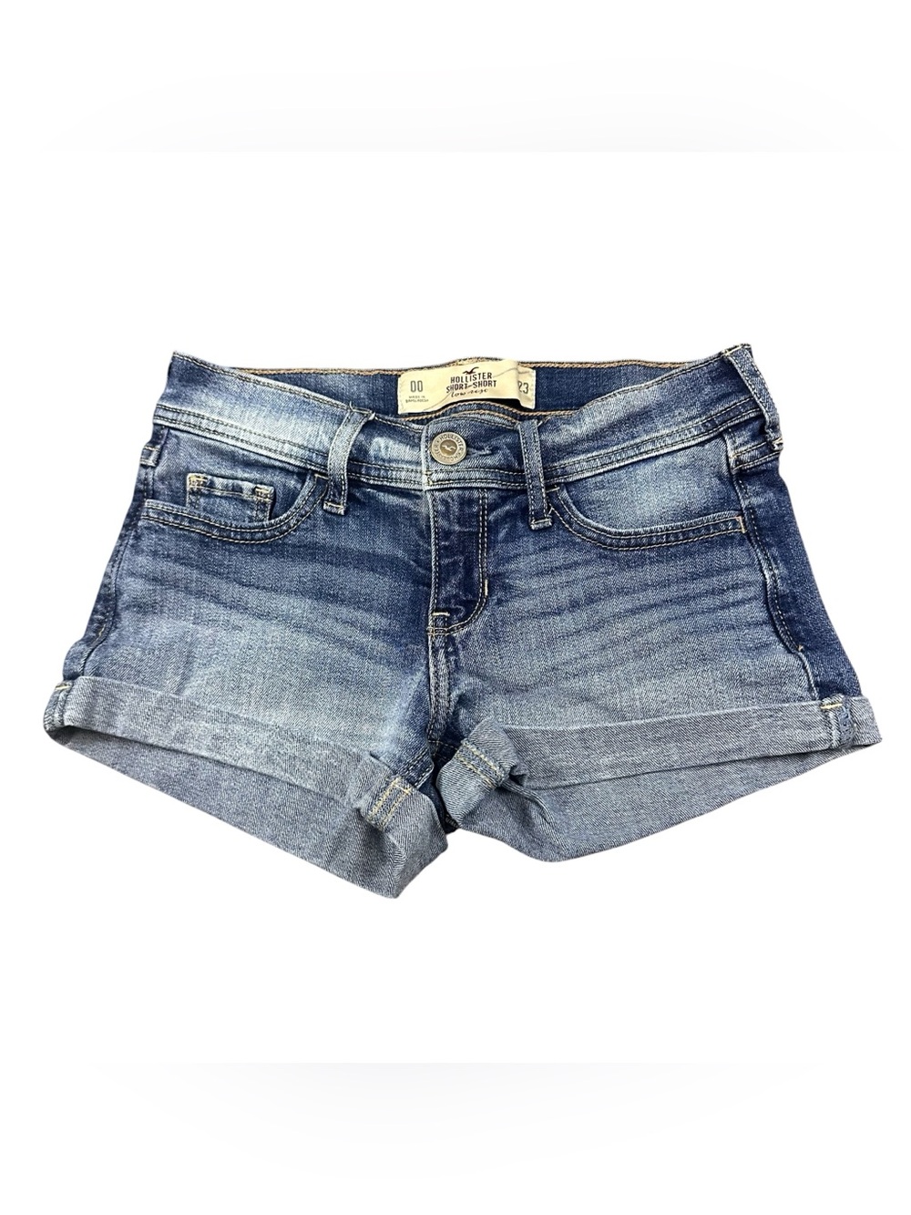 Hollister Womens 00 Low Rise Short-Short Denim Shorts Cuffed Medium Wash